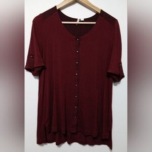 Cato Women's Button-Front Short Sleeve Top - Wine